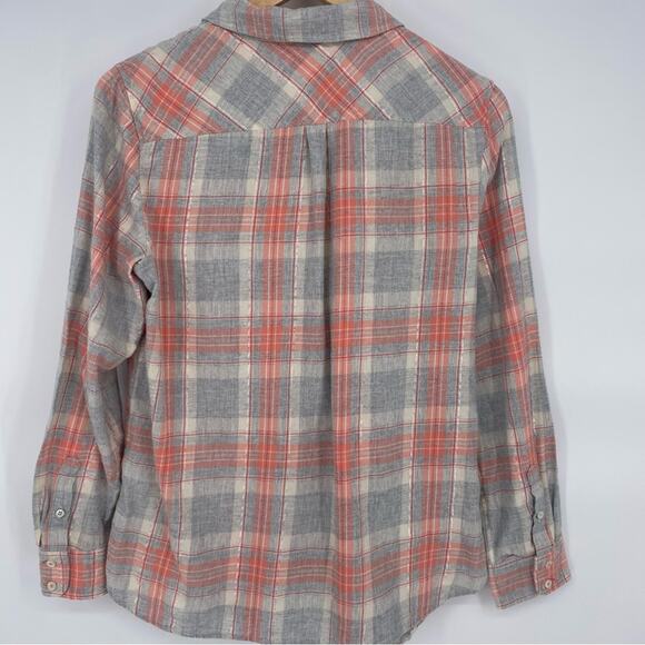 Talbots Top Womans Medium Plaid Flannel Long Sleeve Fall Classic Salomon & Gray - Picture 2 of 7